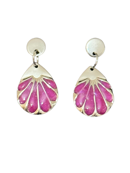 Pendientes concha acero inoxidable y resina