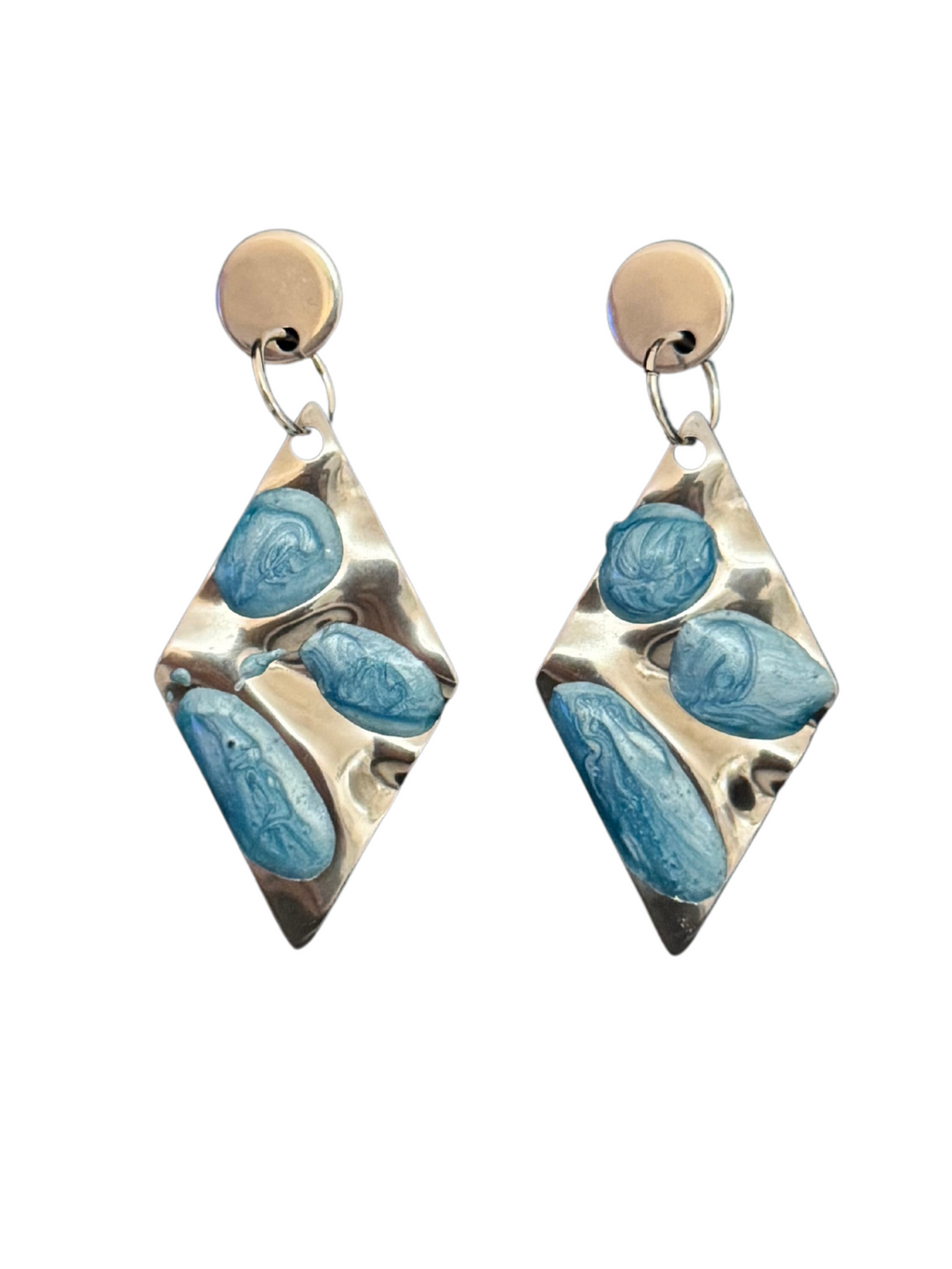 Pendientes rombo acero inoxidable y resina