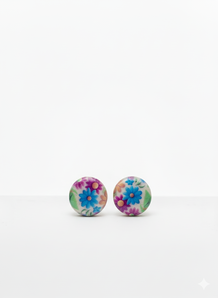 Pendientes botón circular floral