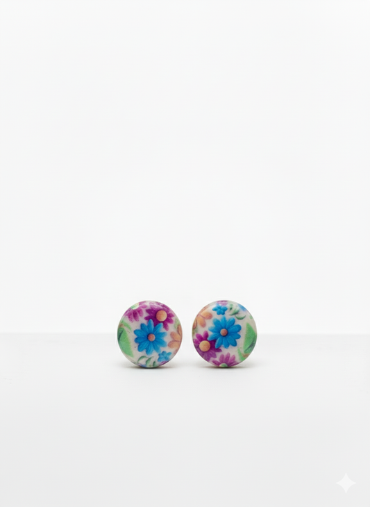 Pendientes botón circular floral
