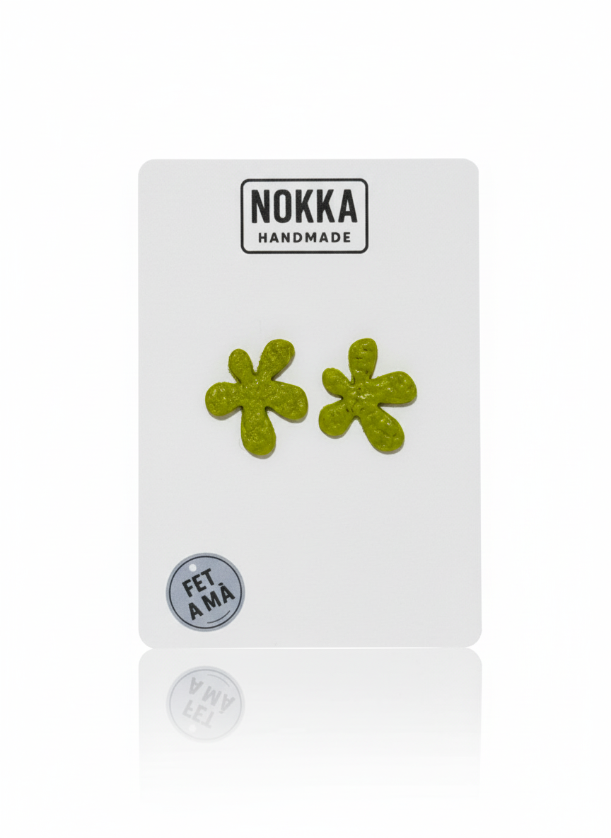 Pendientes botón flor verde pistacho