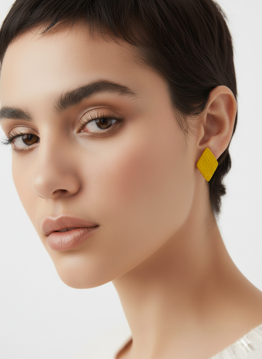 Pendientes botón rombo amarillo
