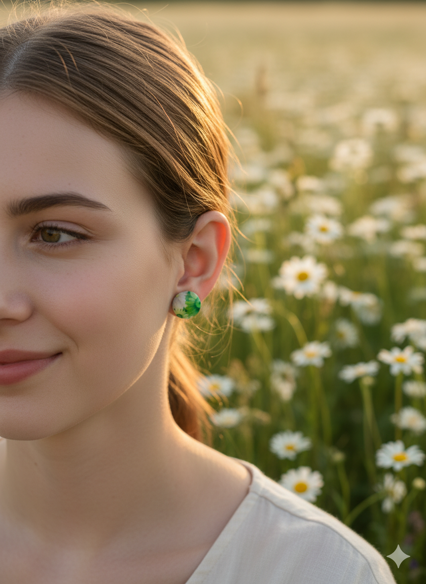 Pendientes botón circular floral