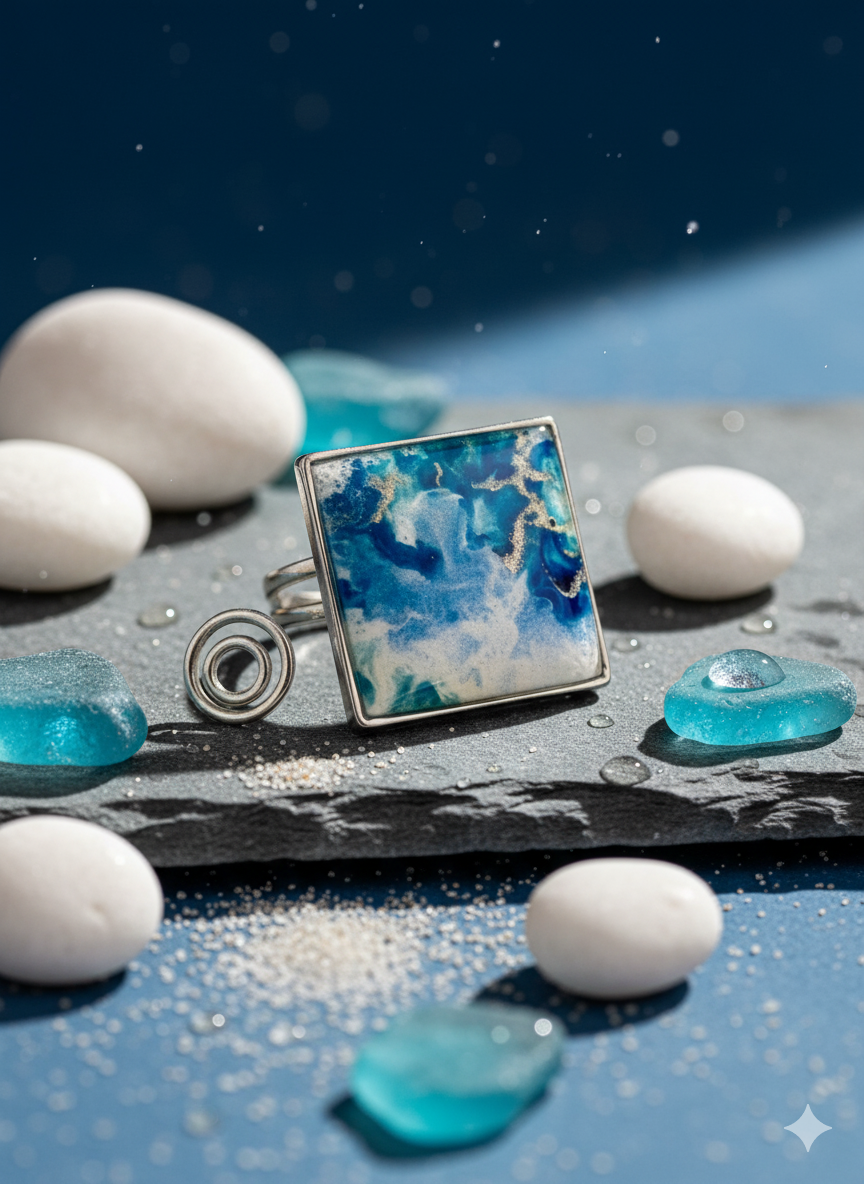 Anillo ajustable estampado azul