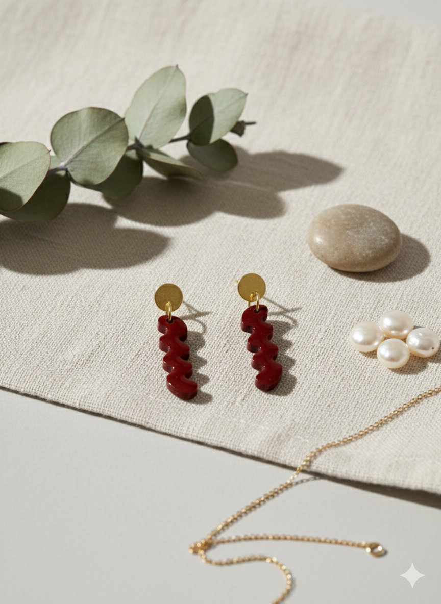 Pendientes ondulados rojo burdeos