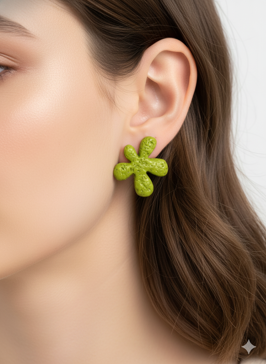 Pendientes botón flor verde pistacho