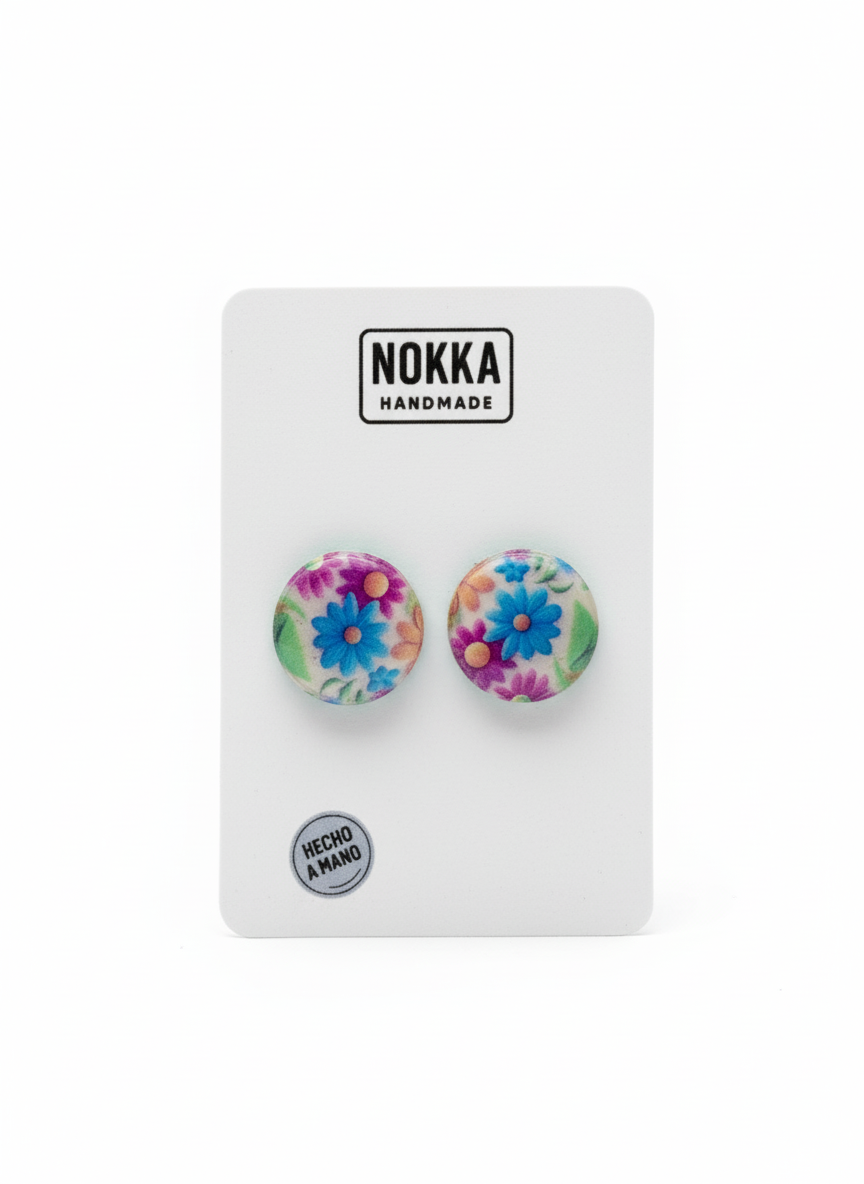Pendientes botón circular floral