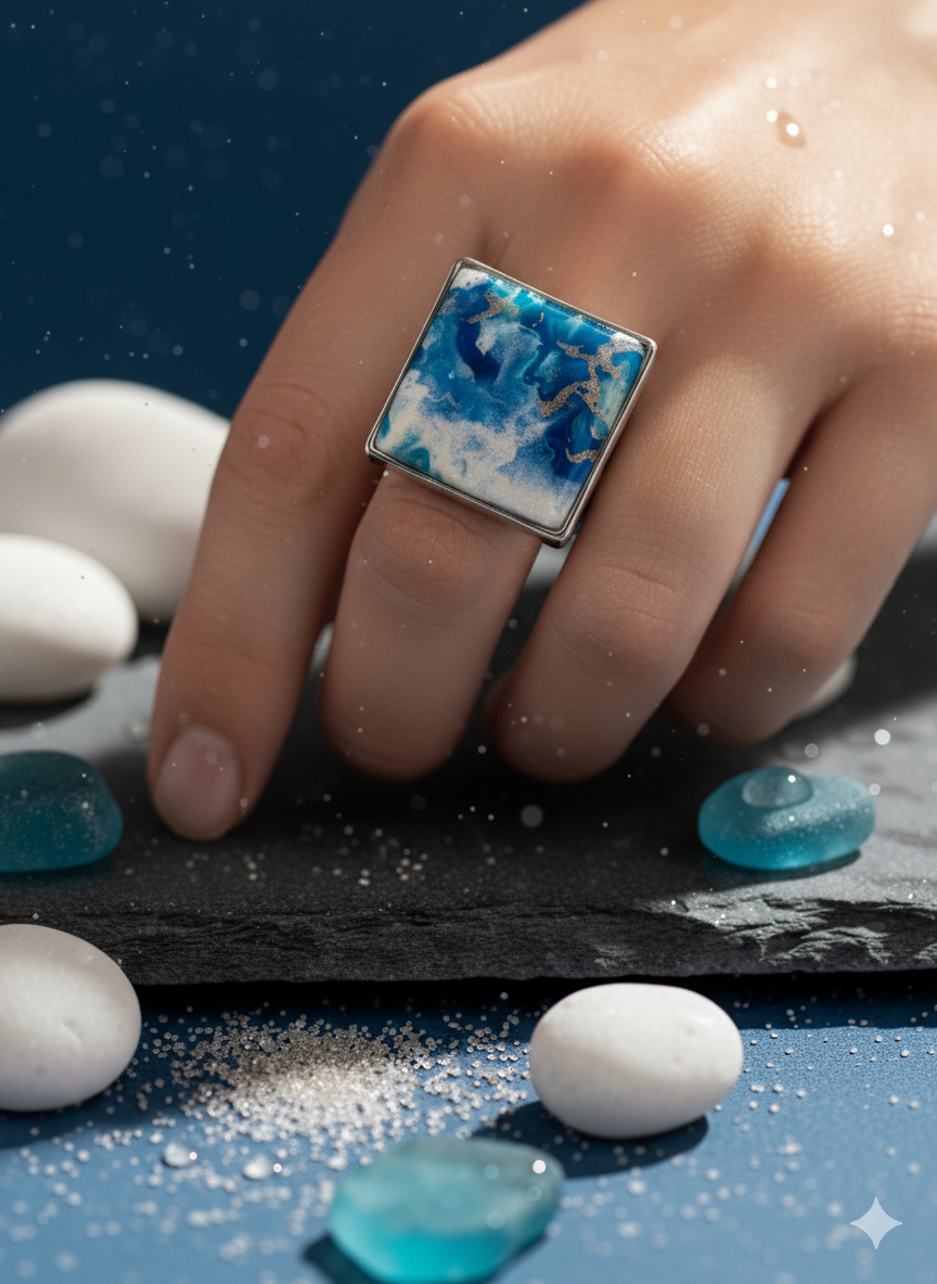 Anillo ajustable estampado azul