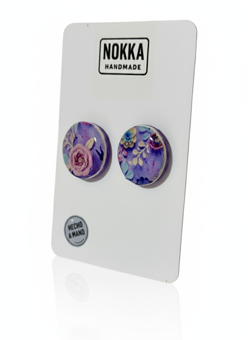 Pendientes botón circular floral