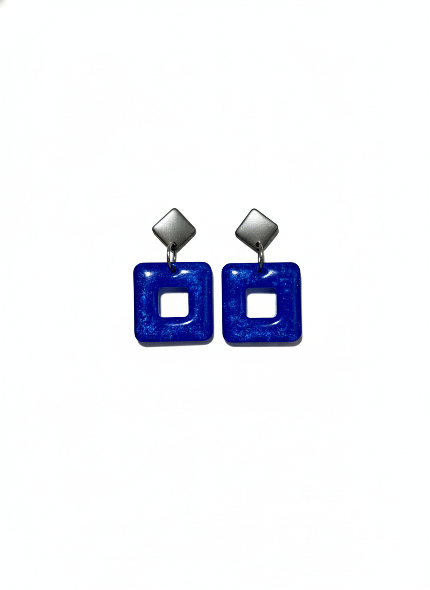 Pendientes cuadrado resina azul