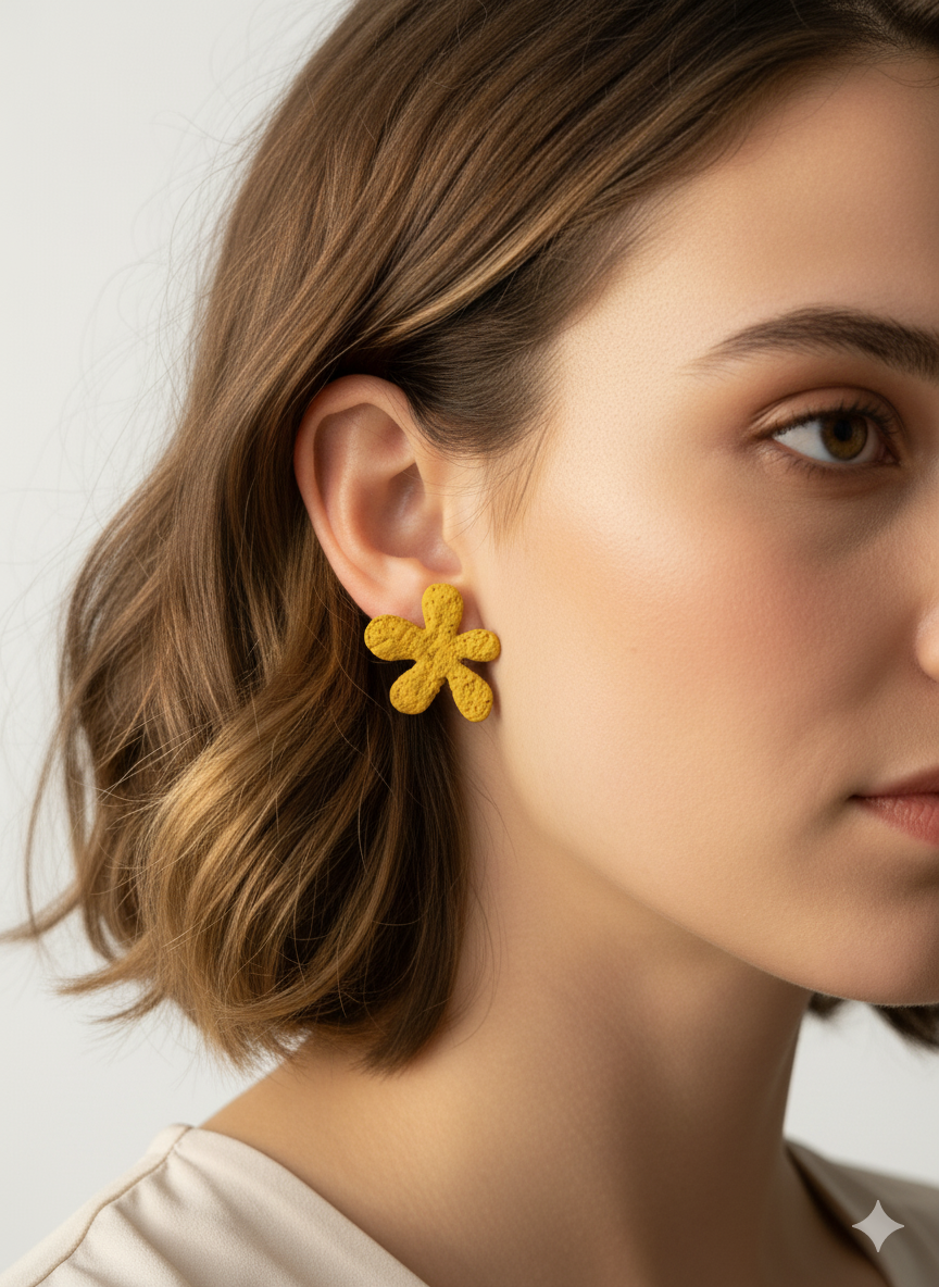 Pendientes botón flor amarillo mostaza