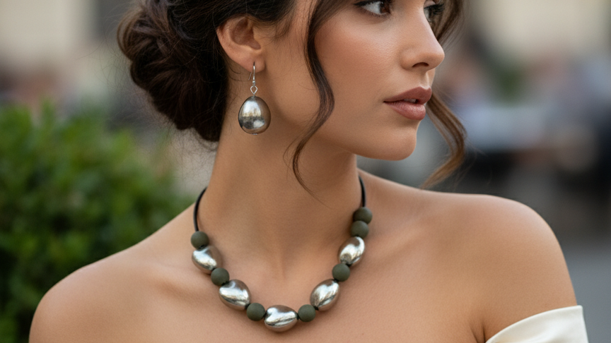 Conjunto collar y pendientes plata y verde