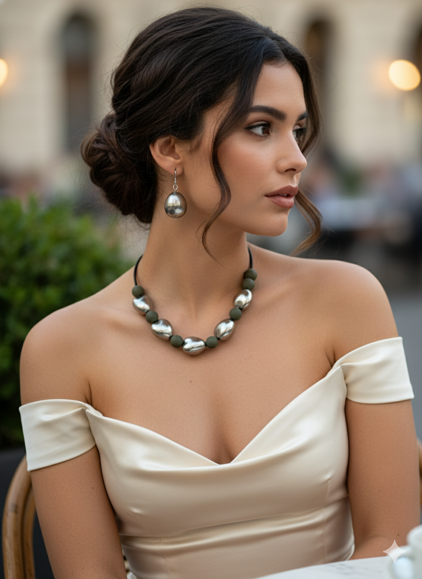 Conjunto collar y pendientes plata y verde