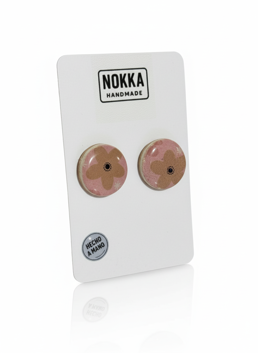 Pendientes botón circular floral