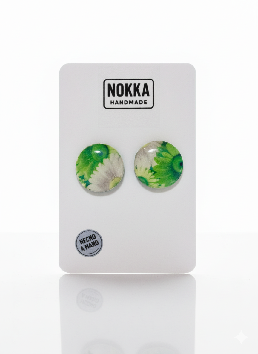 Pendientes botón circular floral