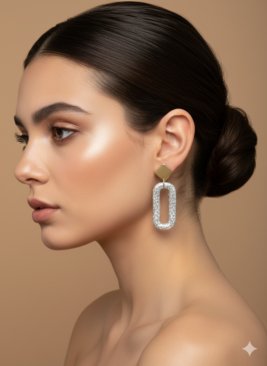 Pendiente óvalo plateado