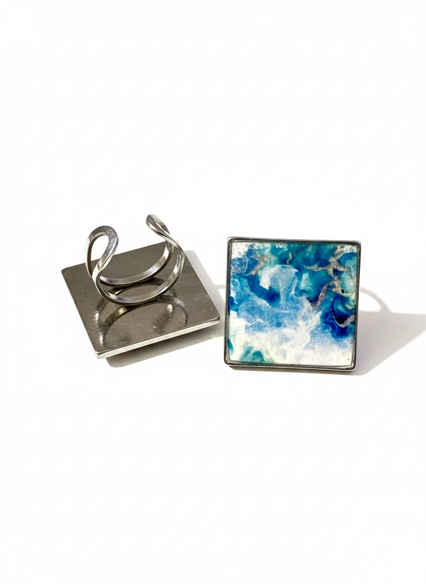 Anillo ajustable estampado azul