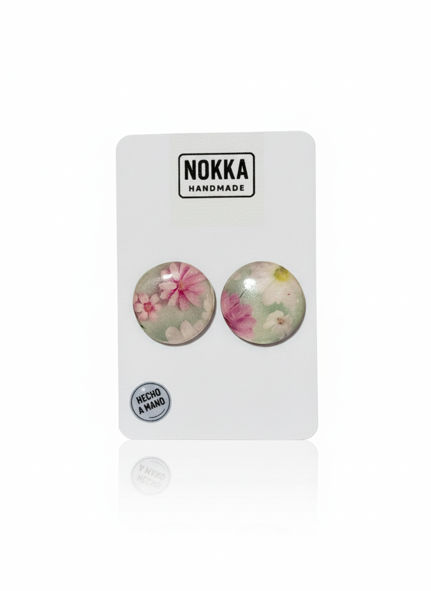 Pendientes botón circular floral