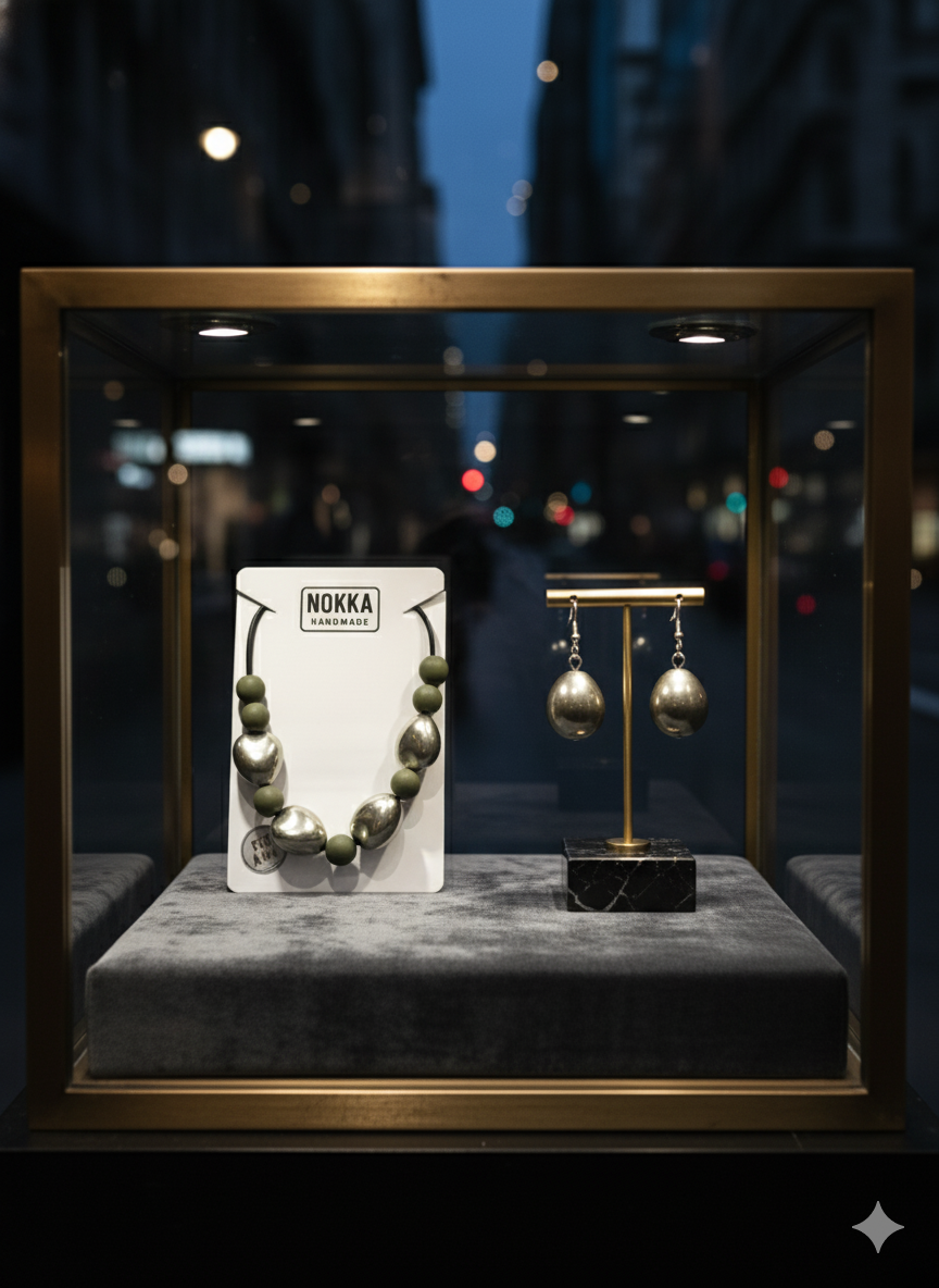 Conjunto collar y pendientes plata y verde