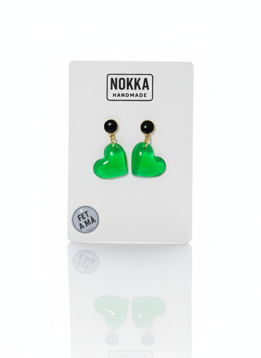 Pendiente corazón verde translúcido