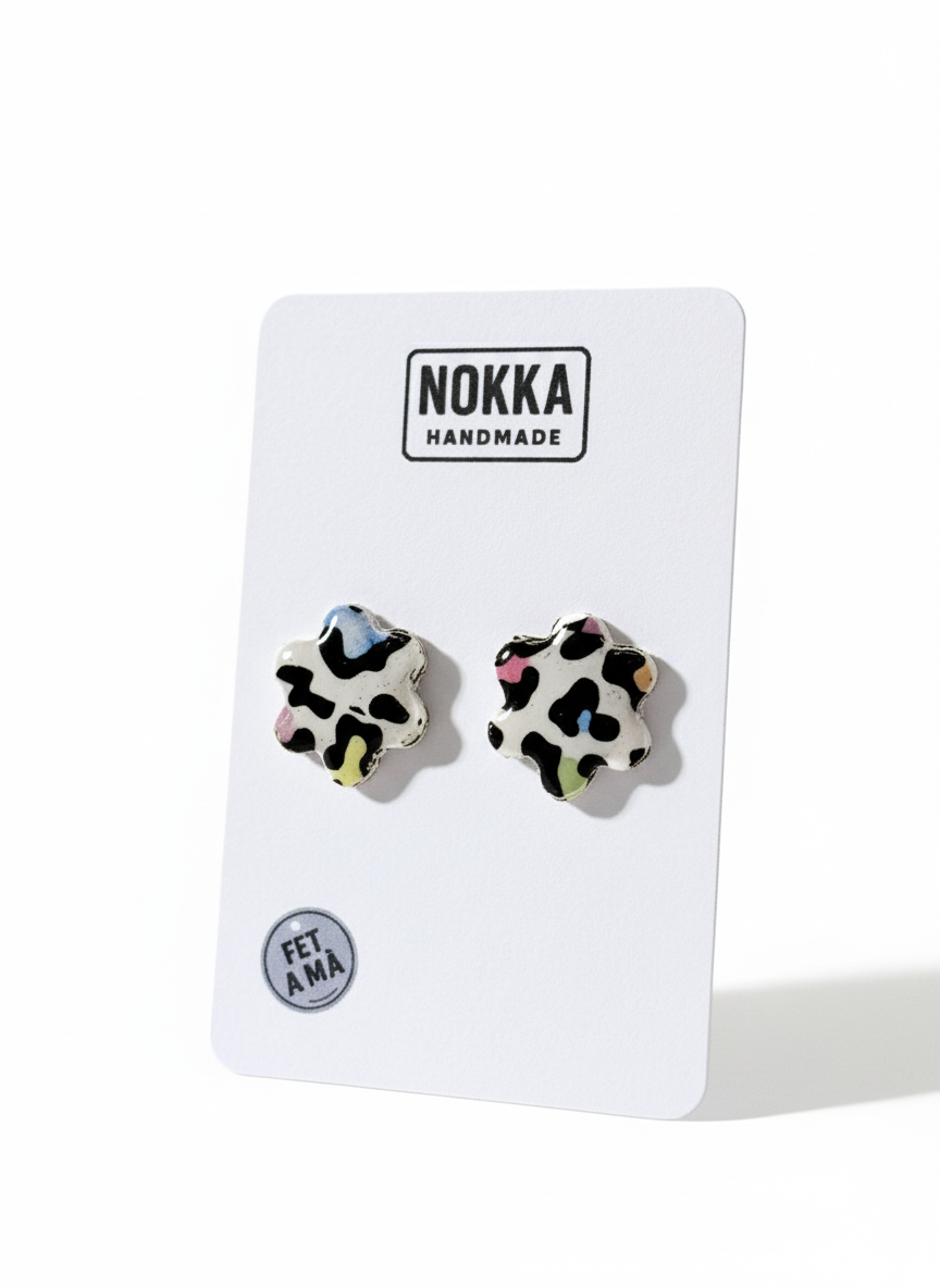 Pendientes flor botón animal print