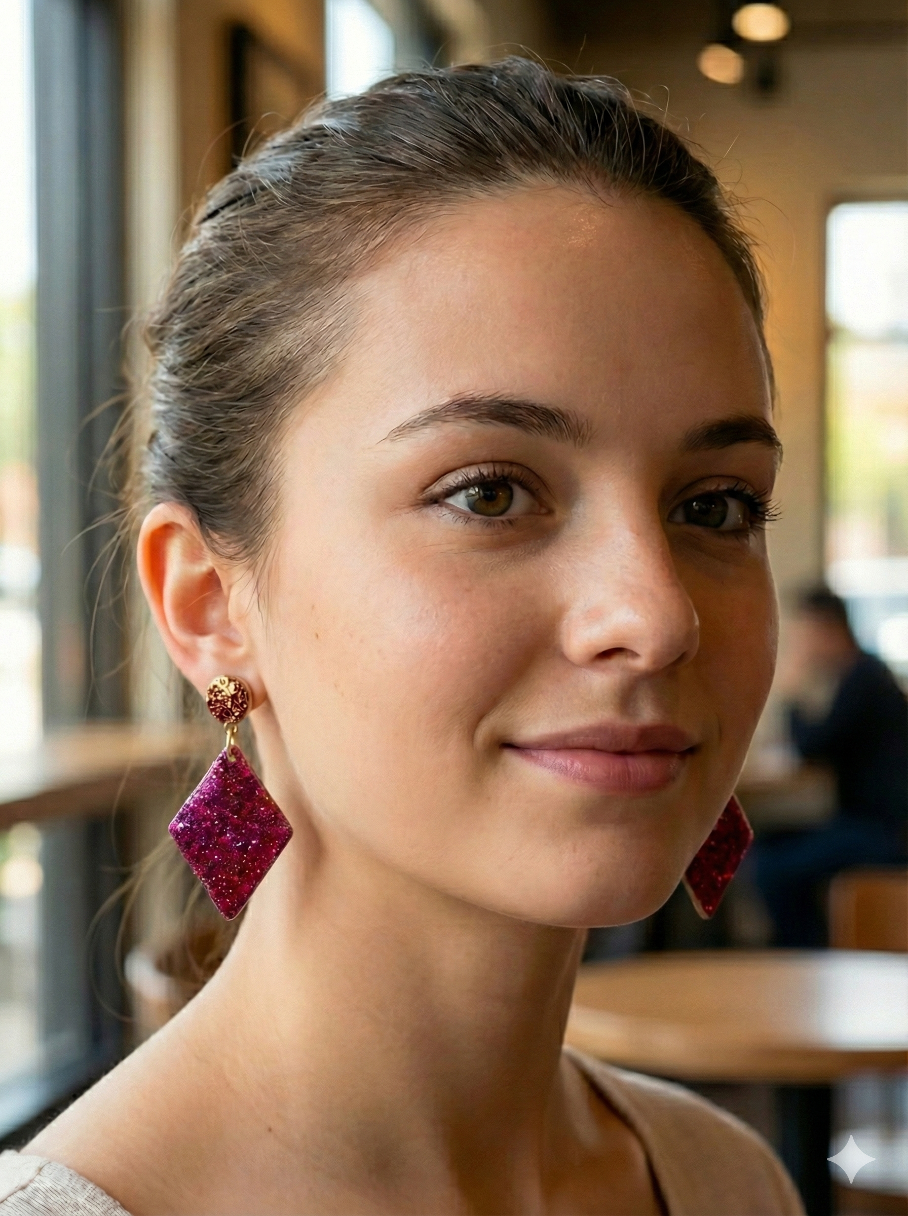 Pendientes rombo purpurina de arcilla polimerica