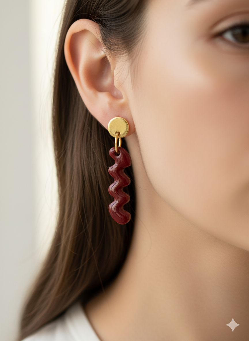 Pendientes ondulados rojo burdeos