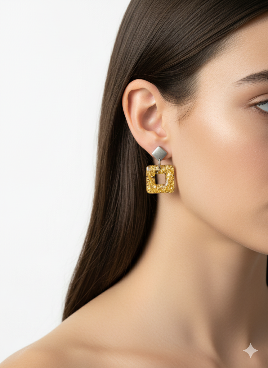 Pendientes cuadrados oro
