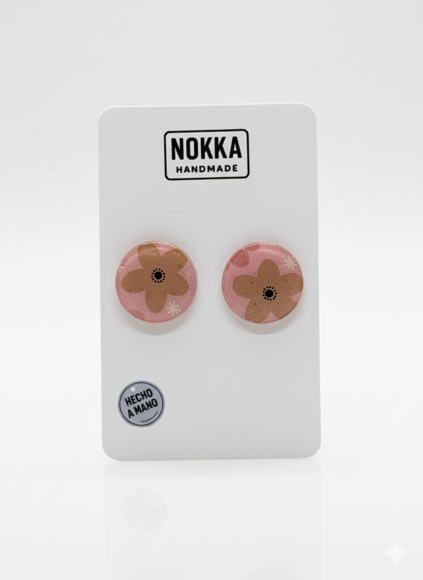 Pendientes botón circular floral