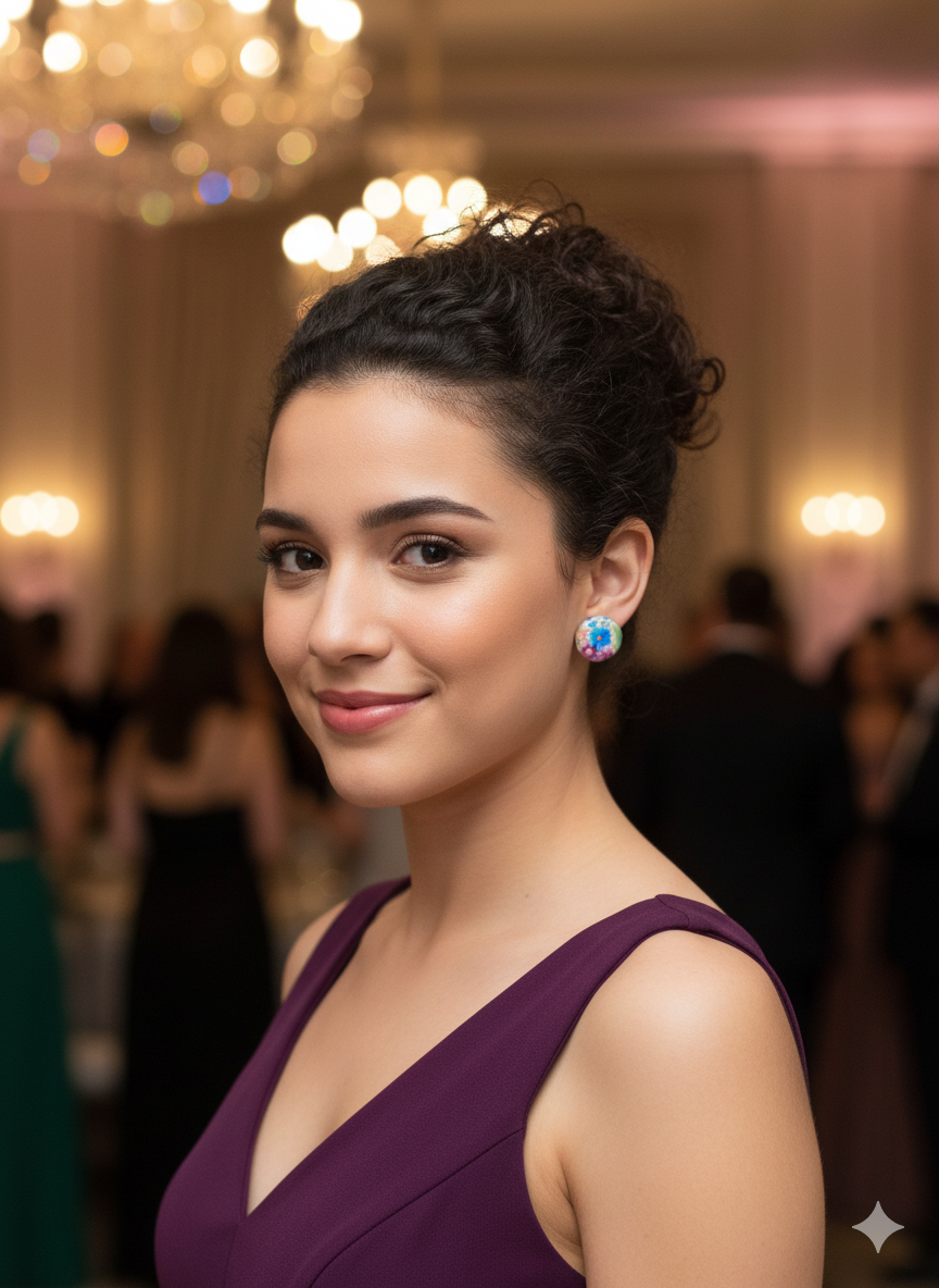 Pendientes botón circular floral