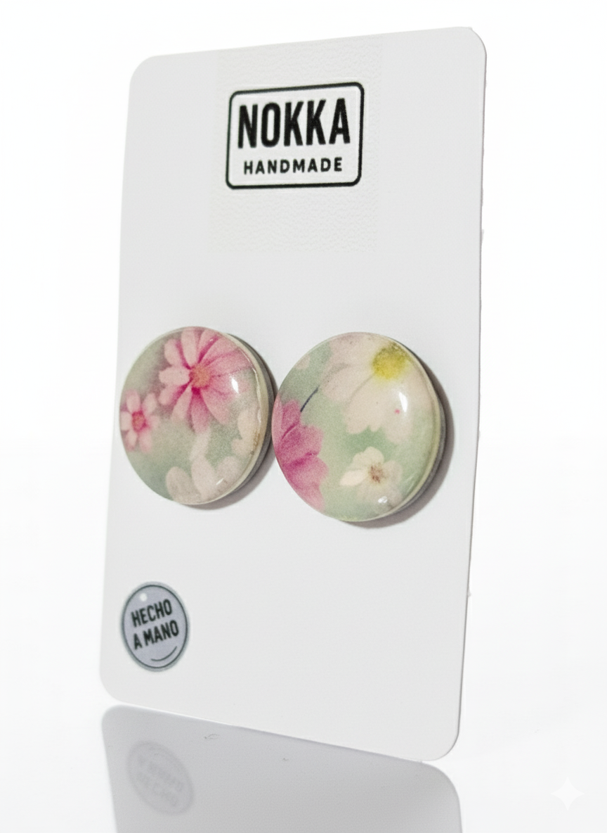 Pendientes botón circular floral