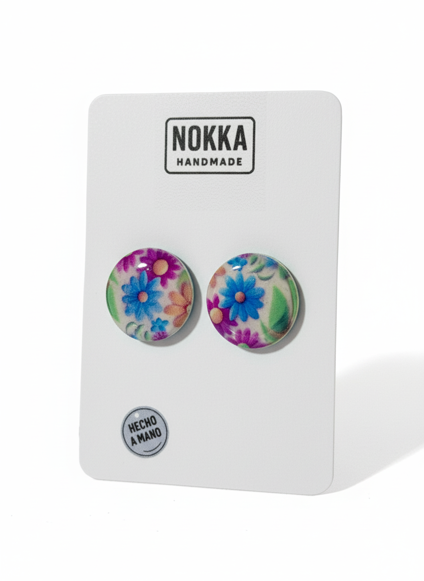 Pendientes botón circular floral