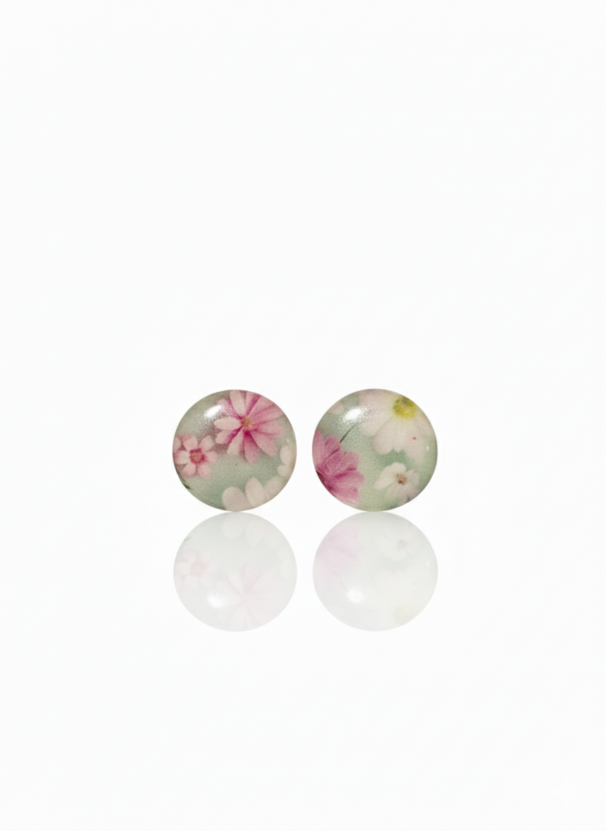 Pendientes botón circular floral