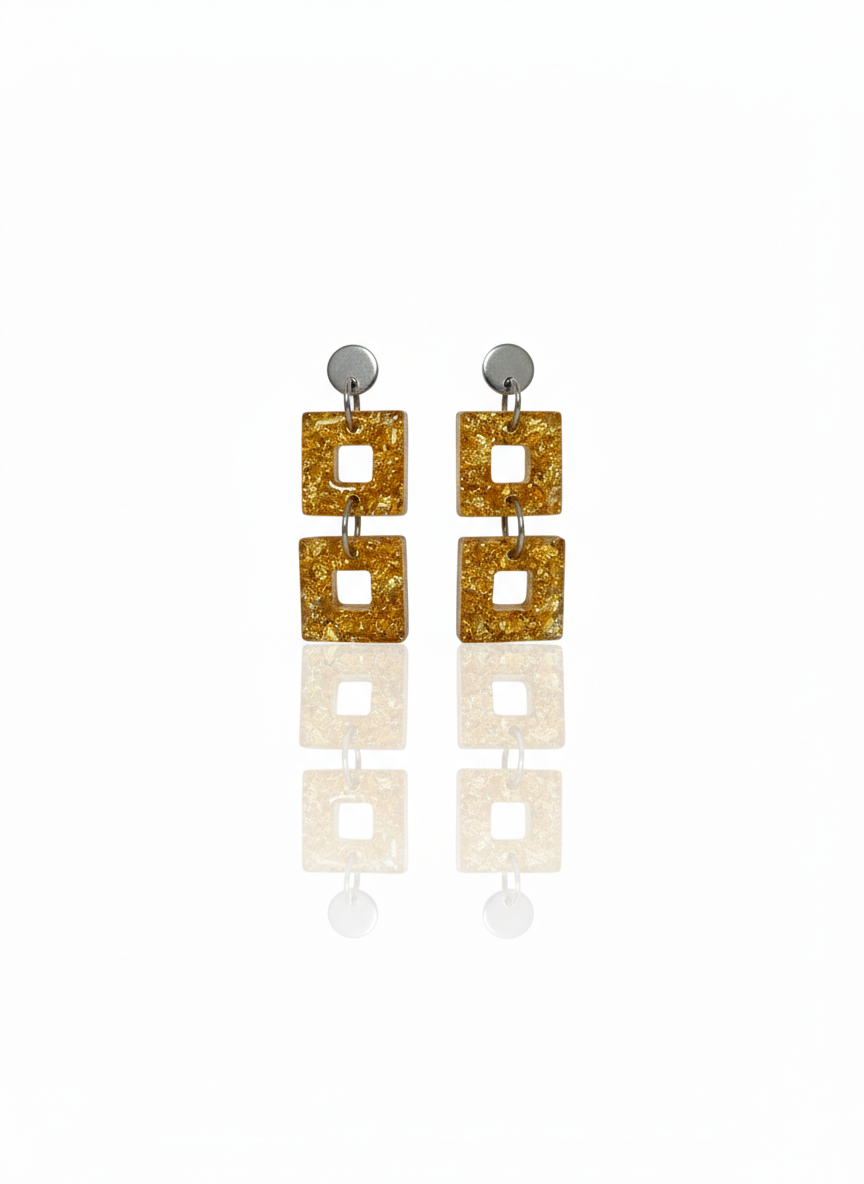 Pendientes dobles cuadrados oro