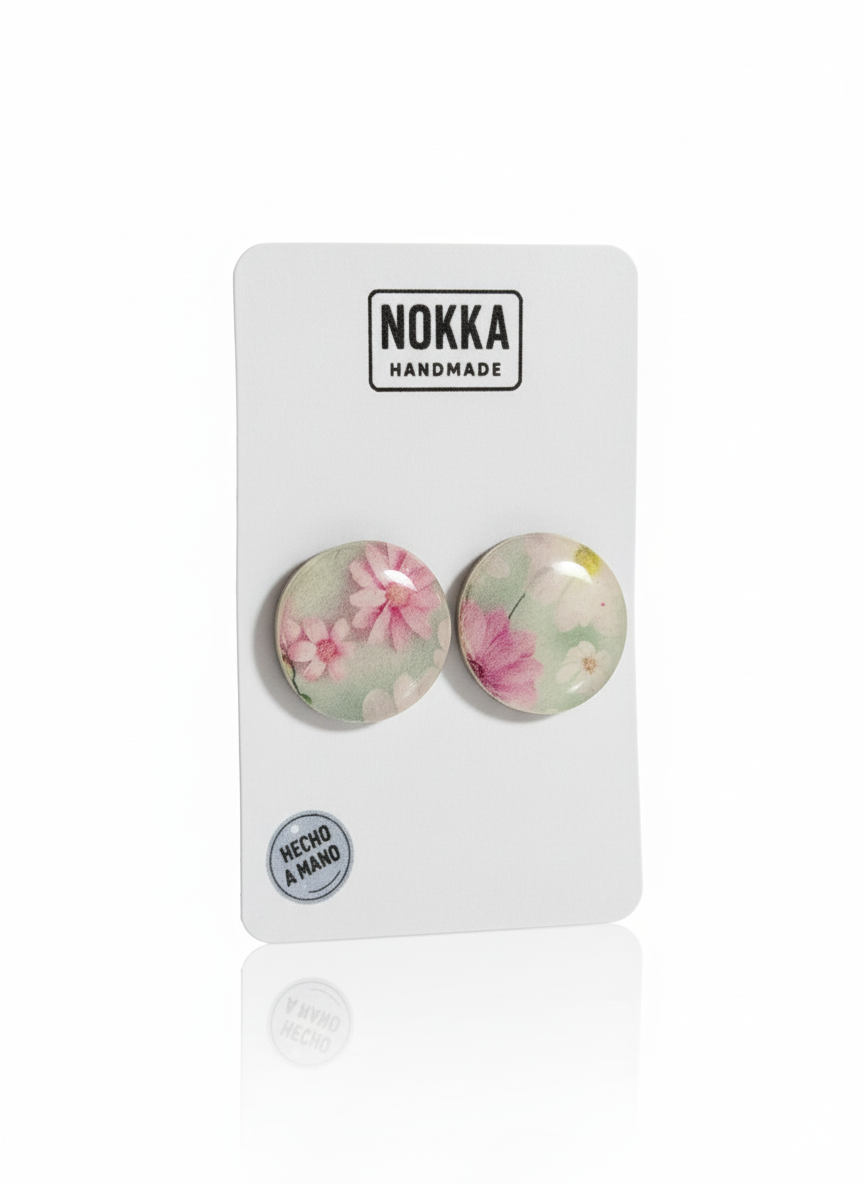 Pendientes botón circular floral