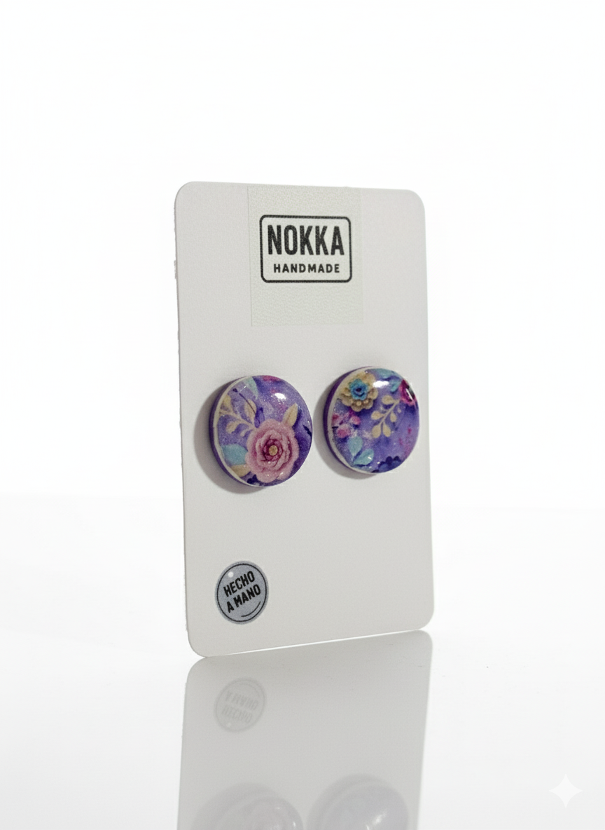 Pendientes botón circular floral