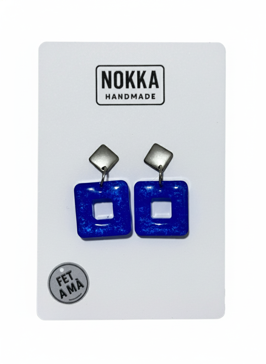 Pendientes cuadrado resina azul