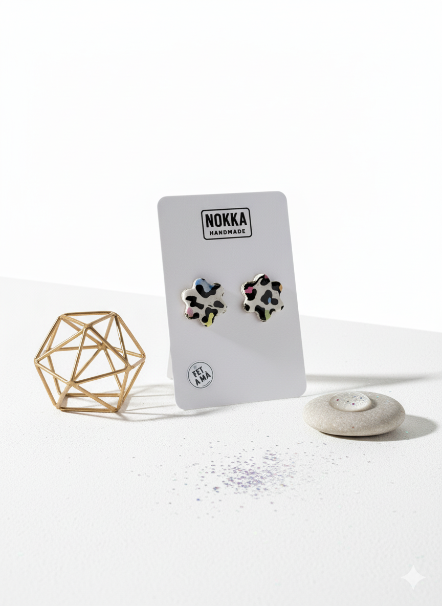 Pendientes flor botón animal print