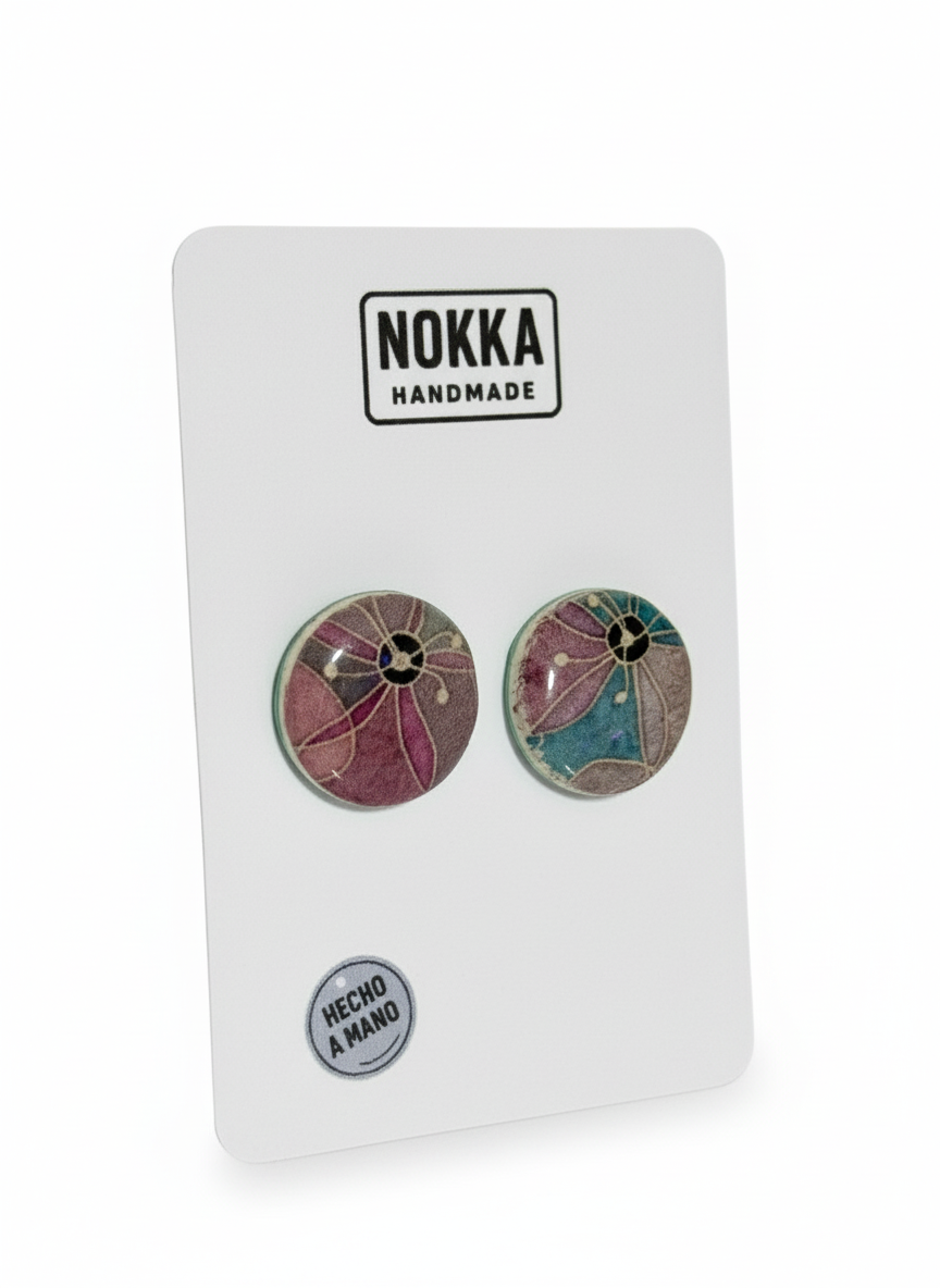 Pendientes botón circular floral