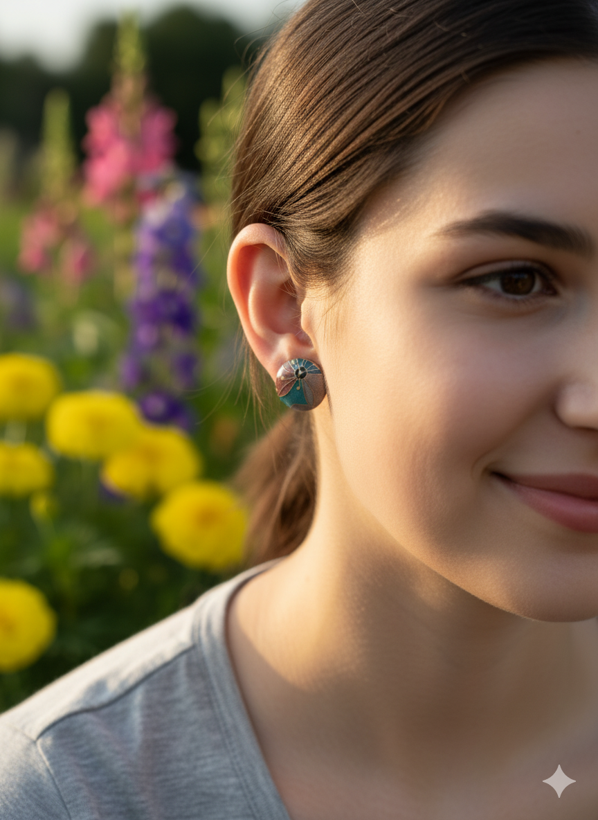 Pendientes botón circular floral