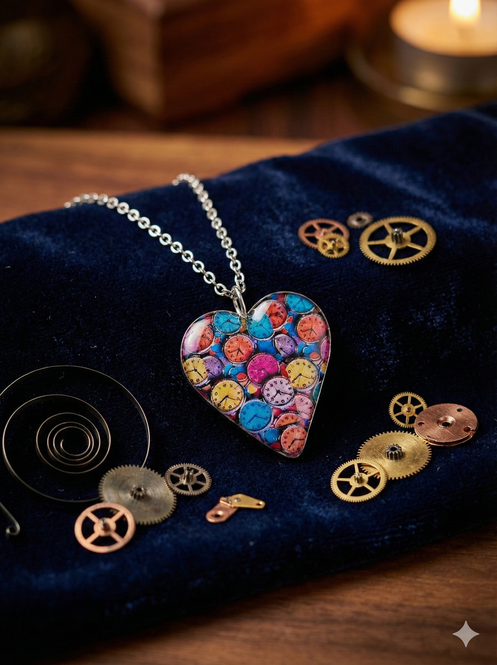 Colgante arcilla polimerica forma corazón relojes