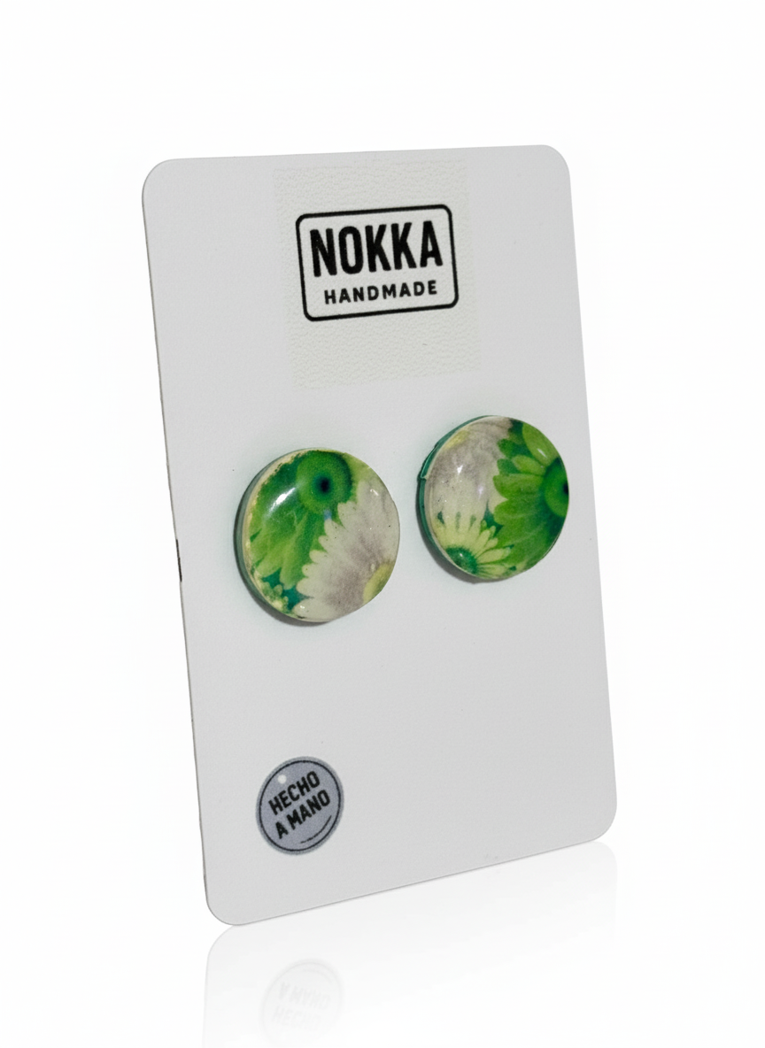 Pendientes botón circular floral