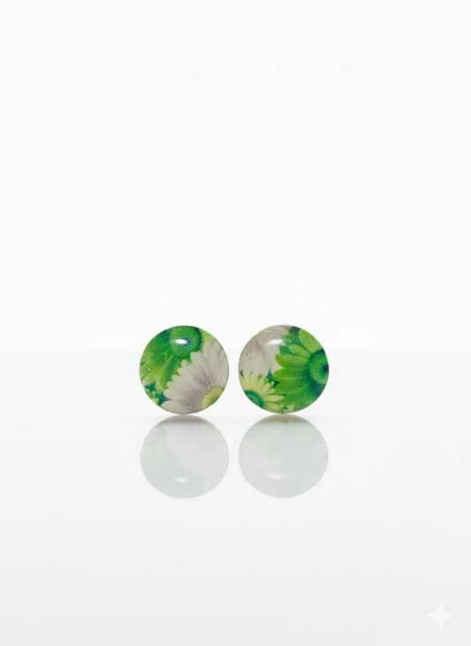 Pendientes botón circular floral