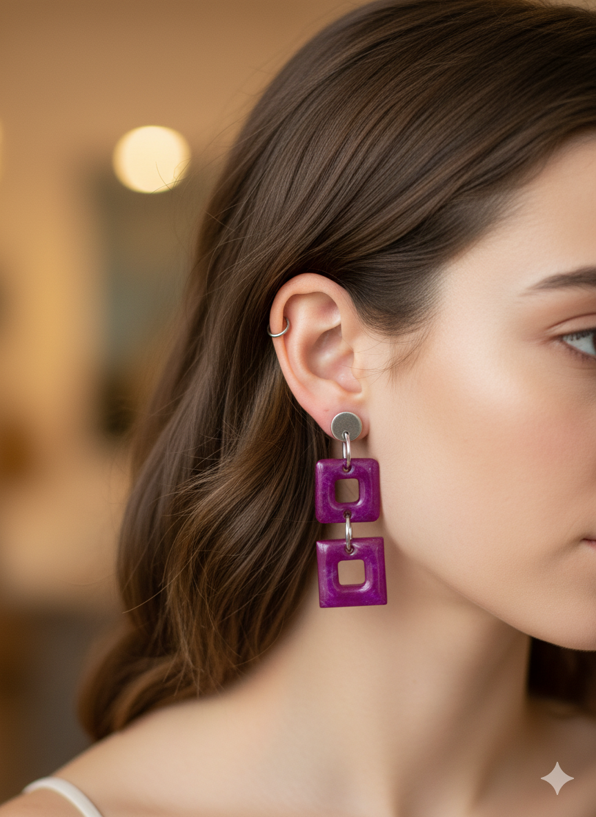 Pendientes doble cuadrado