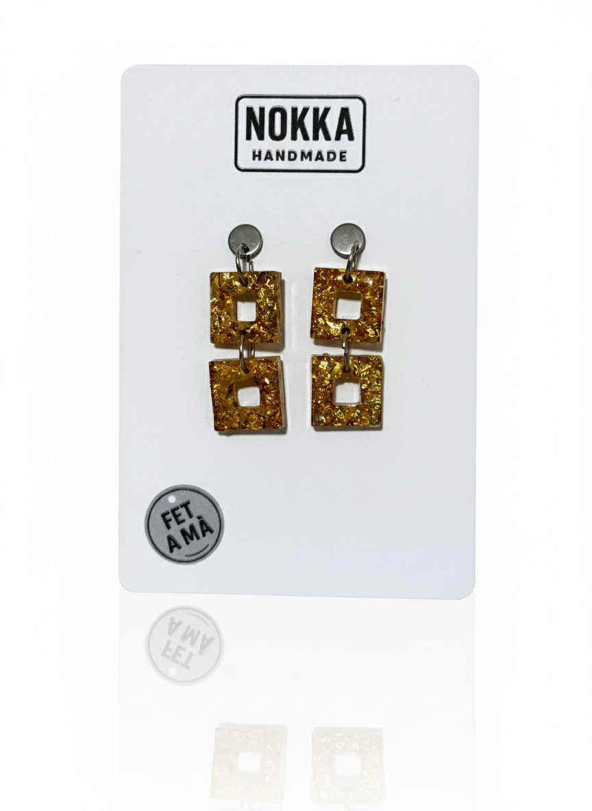 Pendientes dobles cuadrados oro