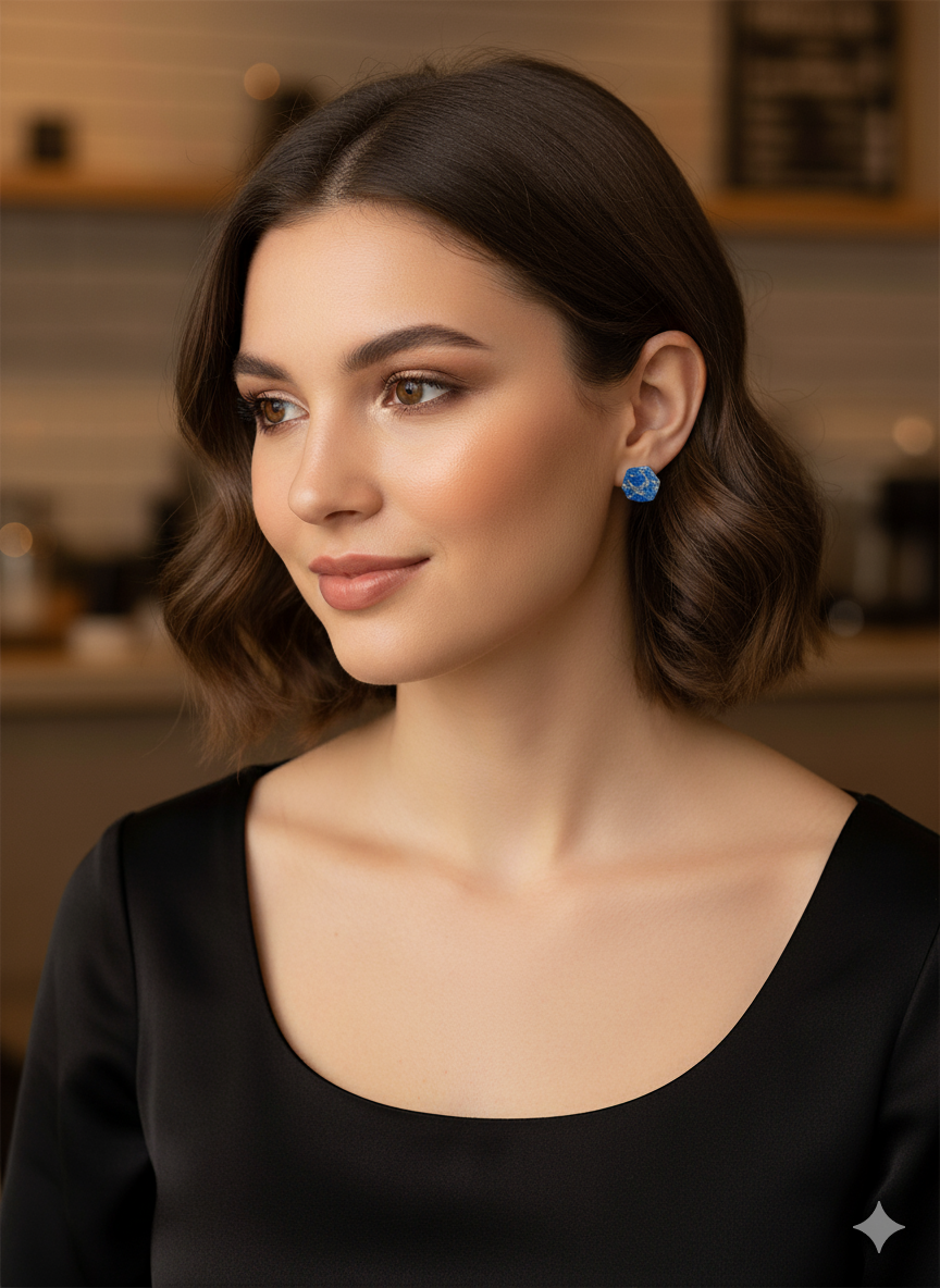 Pendientes botón hexagonal colección CELESTE