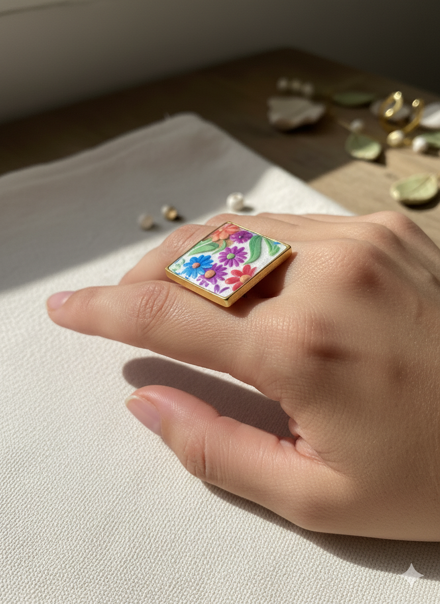 Anillo ajustable acero inoxidable floral