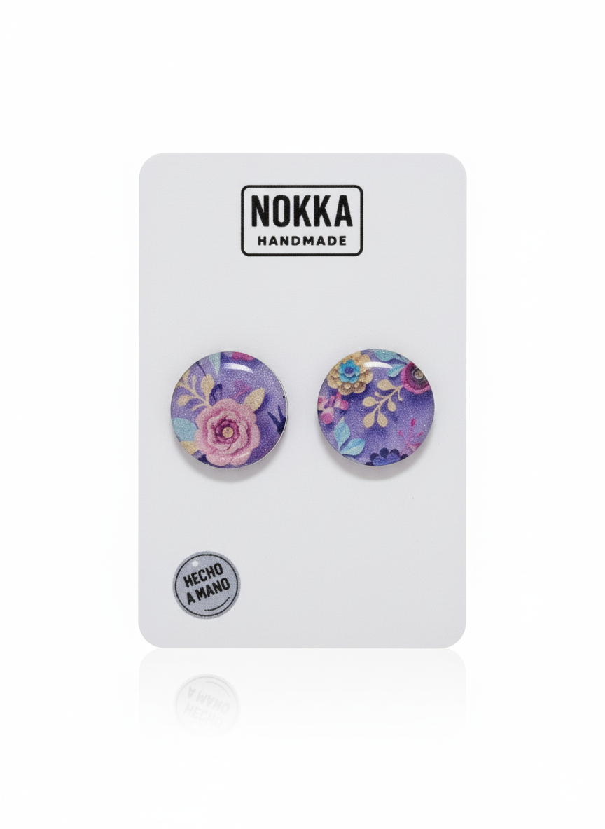 Pendientes botón circular floral