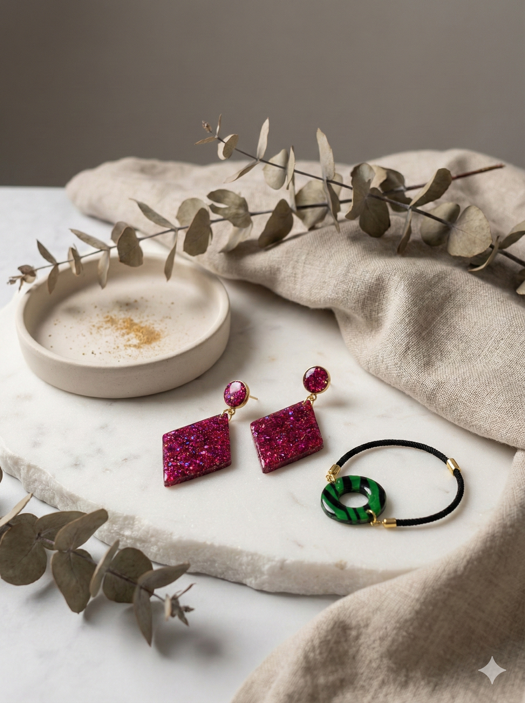 Pendientes rombo purpurina de arcilla polimerica