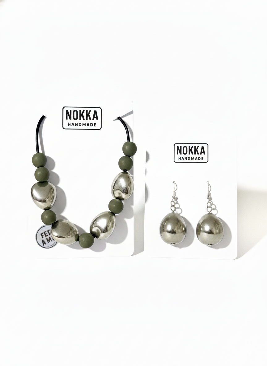 Conjunto collar y pendientes plata y verde